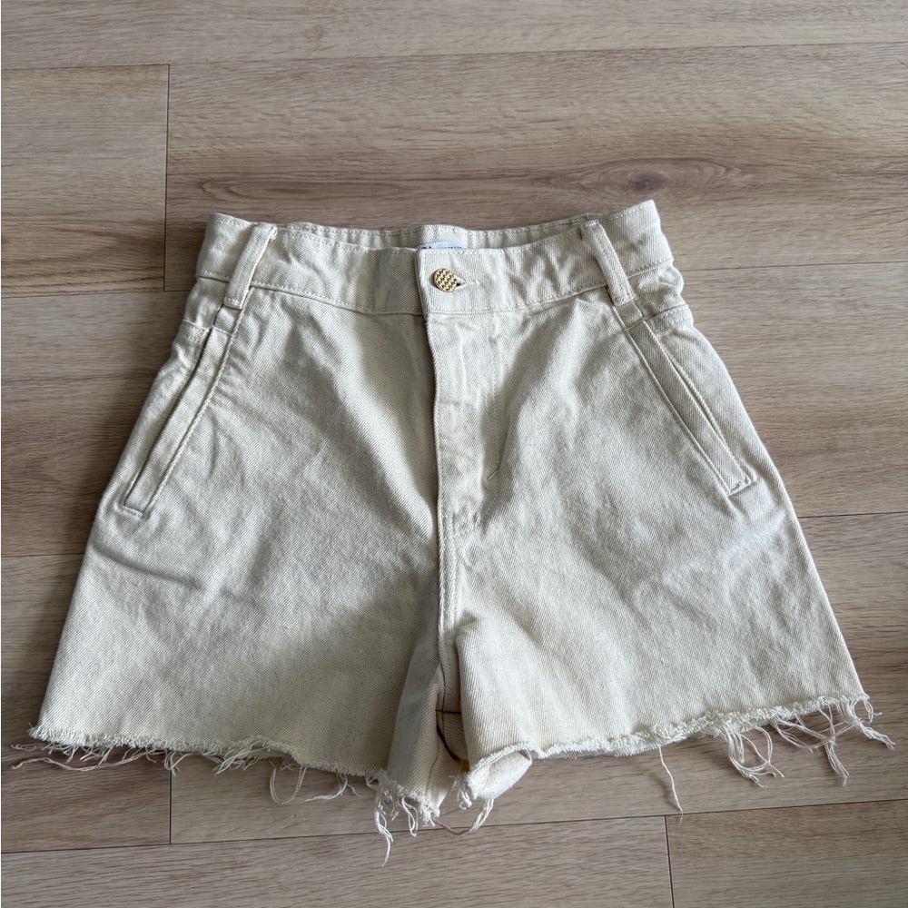 Zara High Waist Cream Frayed Shorts